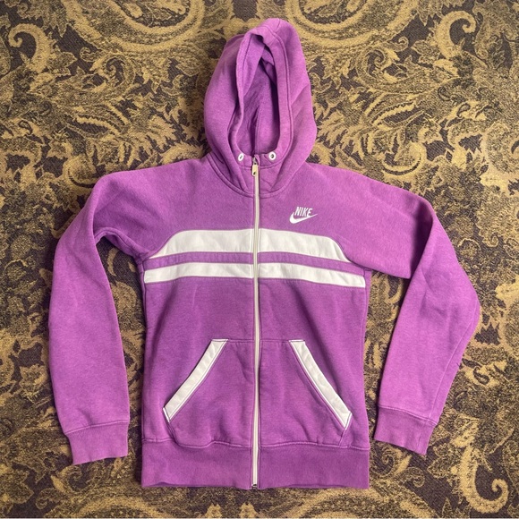 Vtg‎ Y2K Nike Women's Size S Purple Sportswear Gym Striped Full Zip Hoodie - Picture 1 of 9